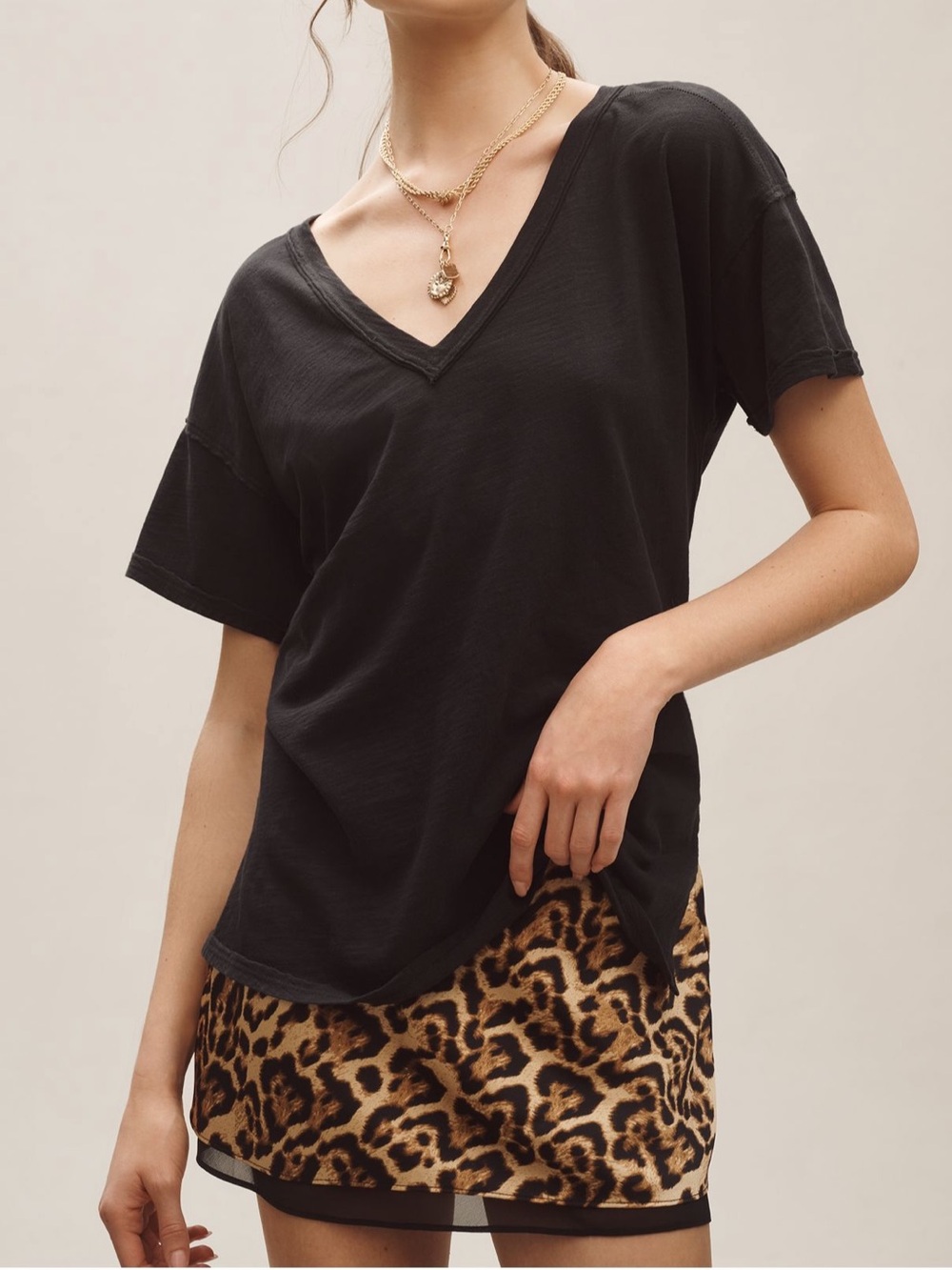 Jordyn Cotton-slub Crew-Neck Oversized Tee by Pilcro: Deep-V Edition